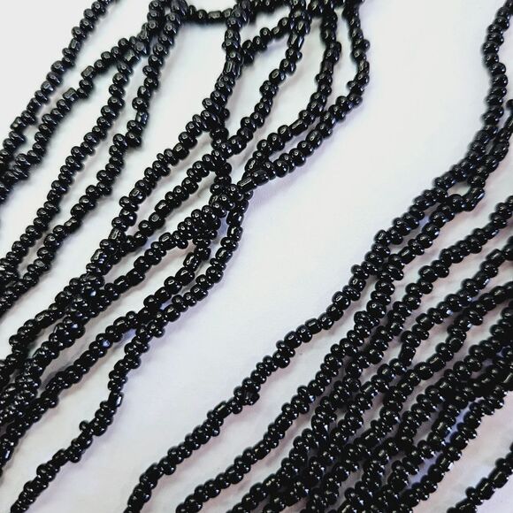 Vintage Seed Beaded Multi Strand Cluster Black Onyx Statement Collar Necklace - Picture 4 of 10